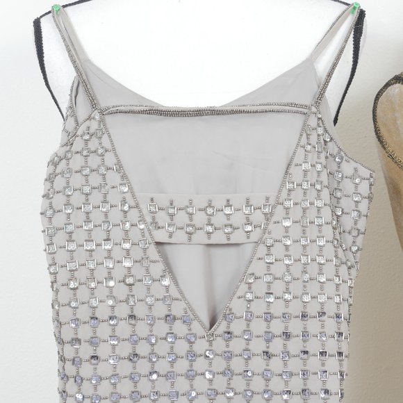 Parker Anthropologie Gray Silver Beaded Art Deco Flapper Size XS Mini Slip Dress - Picture 8 of 10